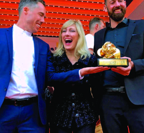 Loreen Babcock,John McKelvey, and Hannes Ciatti receiving the Cannes Lions Grand Prix in Health and Wellness.